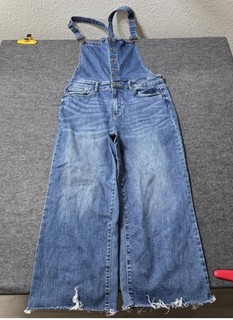 Judy Blue Wide Leg Crop Overalls Medium Wash Frayed Hem JB88676 MD CO XL
