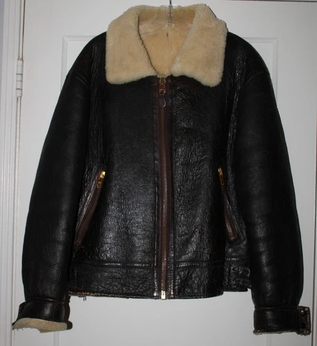Vintage B3 B-3Aviator bomber Shearling Jacket D Brown Genuine Leather Distress image 2