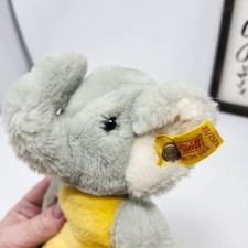 Vintage Steiff Elephant 22/2528 Gray Yellow Plush Squeaker Button Flag Germany