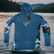 TrueTimber Mens XL Performance Fishing Hoodie Blue Camo Pullover UPF Wicking NWT