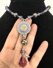 TARINA TARANTINO Rose Beaded Rhinestone Choker Necklace Blue Silver Tone