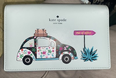 Kate Spade Winni Out Of Office Leather Clutch Crossbody VW Bug Blue