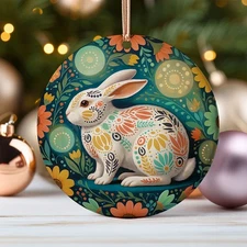 Nordic Rabbit Ornament Scandinavian Folk Art Bunny Gift for Nordic Decor