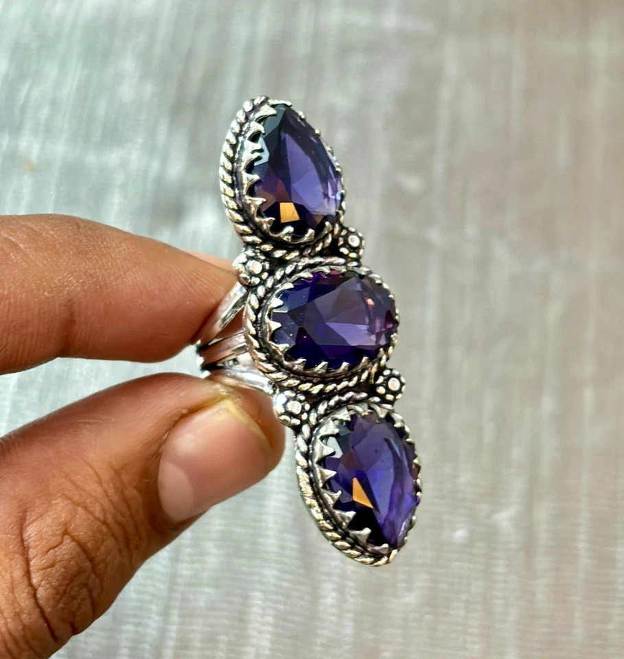 African Amethyst Gemstone 925 Sterling Silver Handmade Jewelry Ring All Size - Image 3 of 4