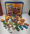 Vintage Lot Of 34  Matchbox Car & Case Race Construction Tractors Boats + More!