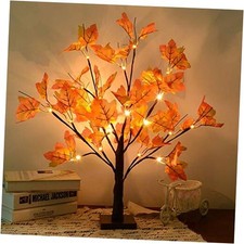 Artificial Fall Lighted Maple Tree 24 LED Thanksgiving Decorations 1ft 8in