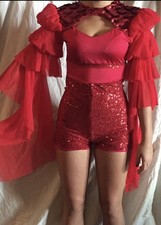 Dance Costume -Adult Small -Brand by Kelle Vibrant Red One Piece Dance Costume