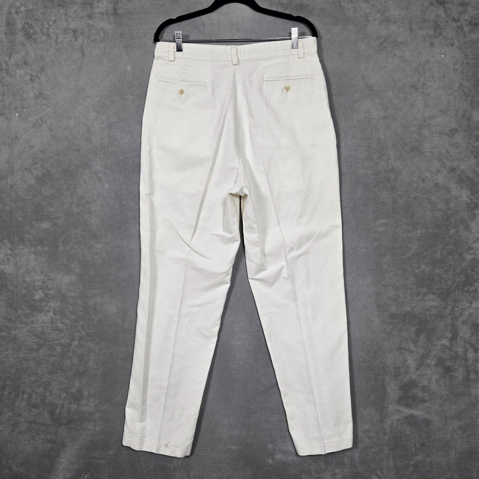 Pantalón Vintage Polo Ralph Lauren Hombre 33x32 Mezcla Lino Hecho en EE. UU. Beige/Blanco roto Foto 2 de 4