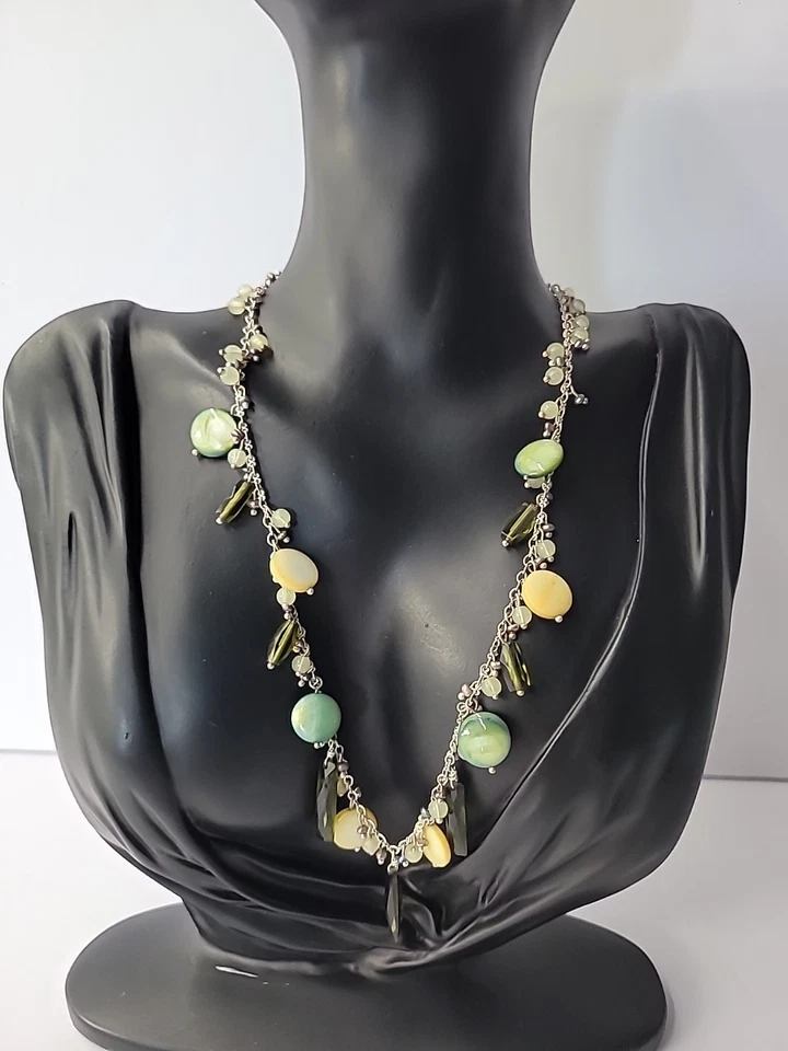 Vintage Lia Sophia Necklace Beaded Round Rectangle Silver Tone Jewelry Costume - Image 2 of 4