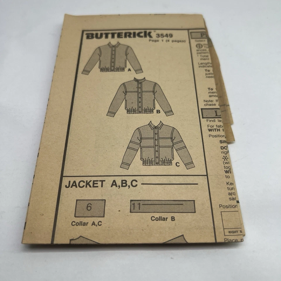 Butterick Sewing Pattern Vintage 1980’s Fashion Size XS, S, M. Men’s jackets - Image 4 of 4