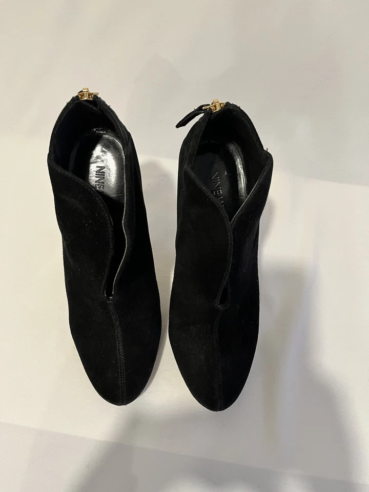 Nine West Negro Punta Redonda Gamuza Botines Tacones Zapatos Talla 6 M Foto 2 de 4