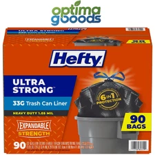 Hefty Ultra Strong Trash Bags 33 Gallon, 90 Count – Drawstring, Unscented.