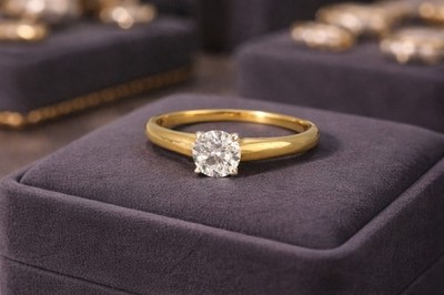 Damen Diamant Solitär Ring 0,61 ct. 14K Gelbgold 1,2 dwt Gr. 6,5 massiv Gold