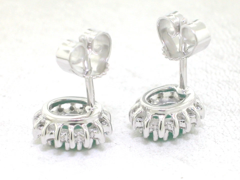 Paar Smaragd Ohrstecker 585 Weißgold 14Kt 2 natürliche Smaragde 28 Brillanten - Bild 4 von 4
