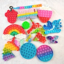 Pop It Bubble Fidget Toys 14 Piece Set Multi Color Unicorn Rainbow Lot of 14