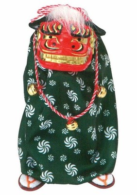 Dancing Shishimai Lion Dance Figure Japanese Traditional Animated Green 7.5''