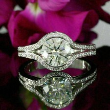 2 Ct Round Cut Lab Created Diamond Halo Engagement Ring 14K White Gold Plated