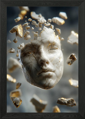 Marmor Gesicht fragmentiert mit Gold gerahmtes Wandbild Poster Leinwanddruck Bild