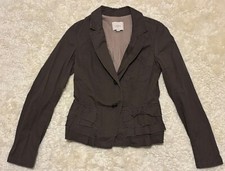Ann Taylor Loft Blazer Jacket Brown Womens 2 Peplum Ruffled Cotton