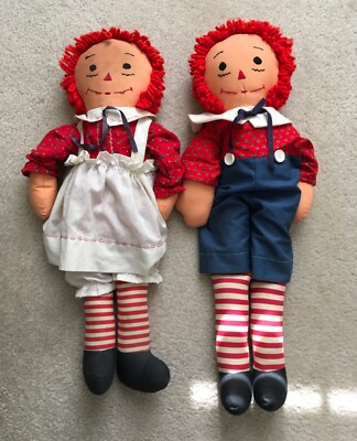 Vintage Handmade Raggedy Ann & Raggedy Andy Dolls Soft 25” | eBay