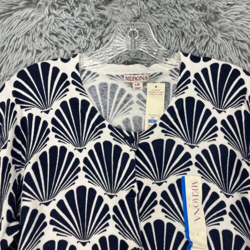 Merona Strickjacke Pullover Damen L Muschel Print Bach Urlaub Maritim Küste - Bild 2 von 11