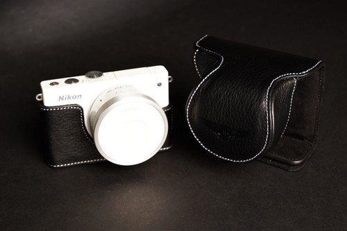 Genuine real Leather Full Camera Case bag Cover for Nikon J4 Bottom Open Black - Picture 2 of 9