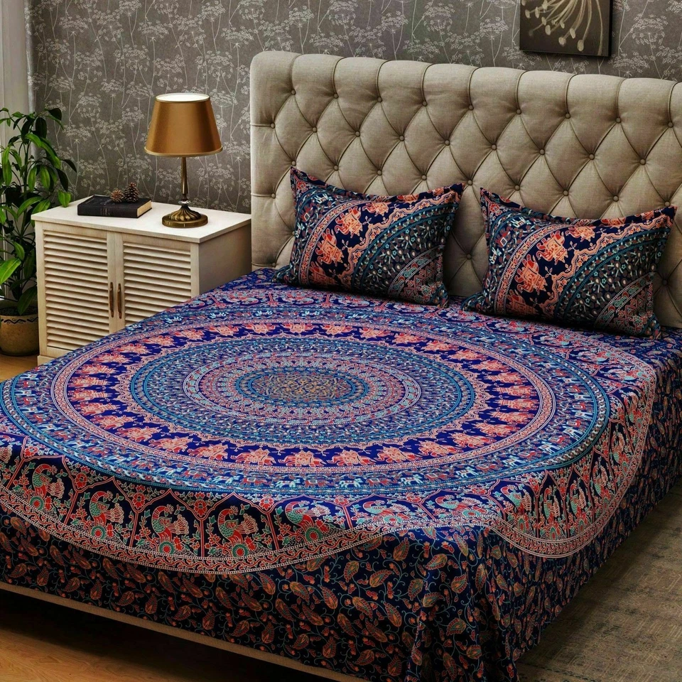 Elephant Indian Hippie Mandala Bedding Set Queen Size Bed Sheet 2 Pillow Covers - Image 2 of 4