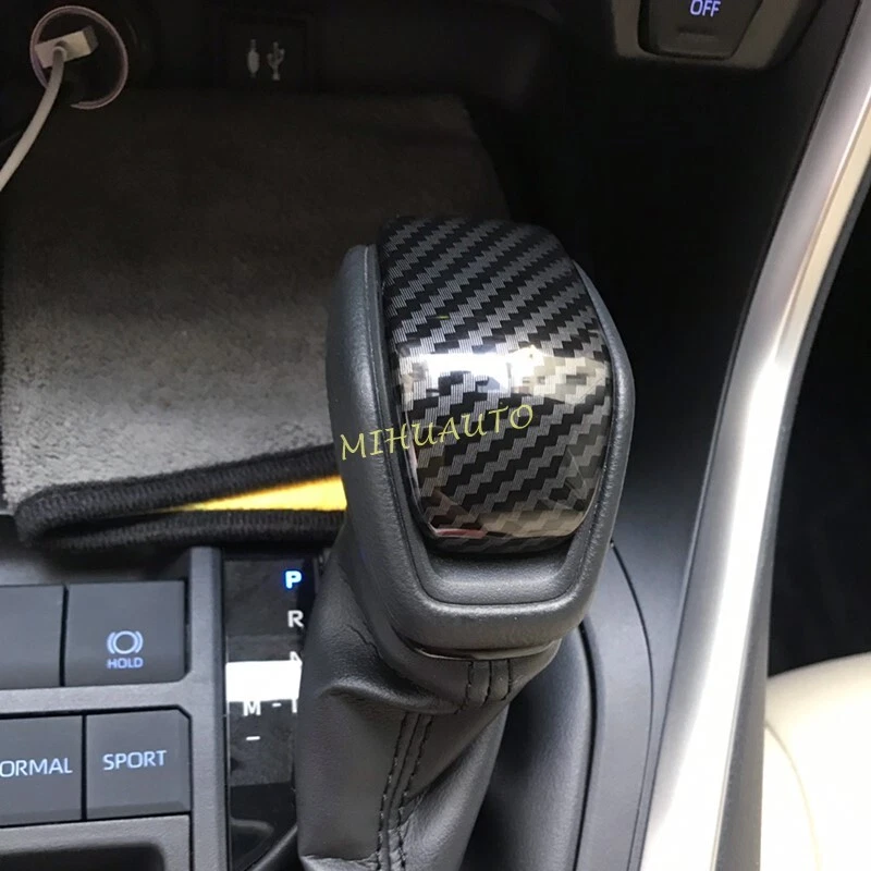 Cubierta de tapa de perilla de cambio de marchas de fibra de carbono para Toyota RAV4 Highlander 2019-2023 Foto 2 de 4