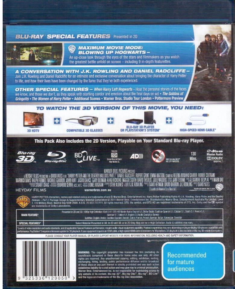 Harry Potter And The Deathly Hallows : Part 2 3D + 2D Blu-ray MINT 3-disc - image 2 of 2