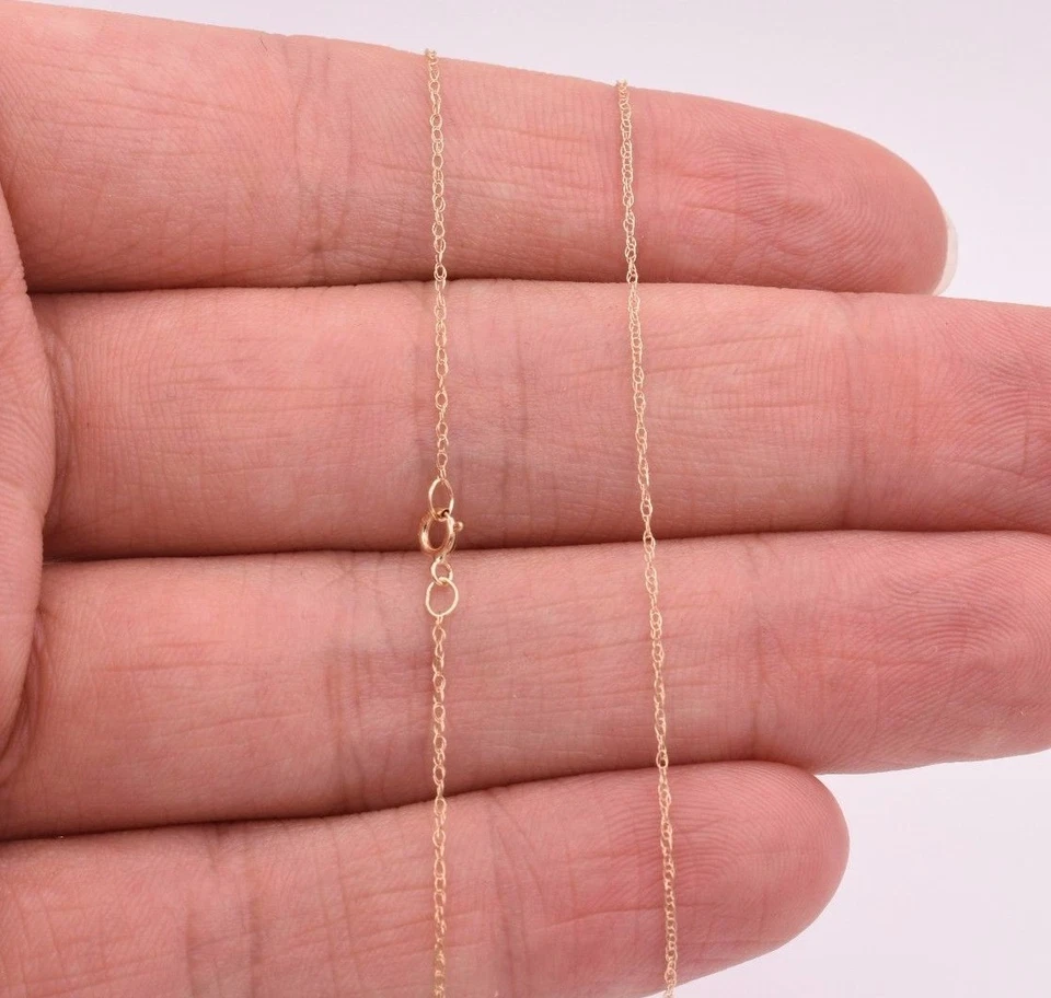 Collar de cadena de cuerda retorcida delicada abierta de 0,6 mm de oro amarillo sólido real de 14 K 16" 18" Foto 3 de 4