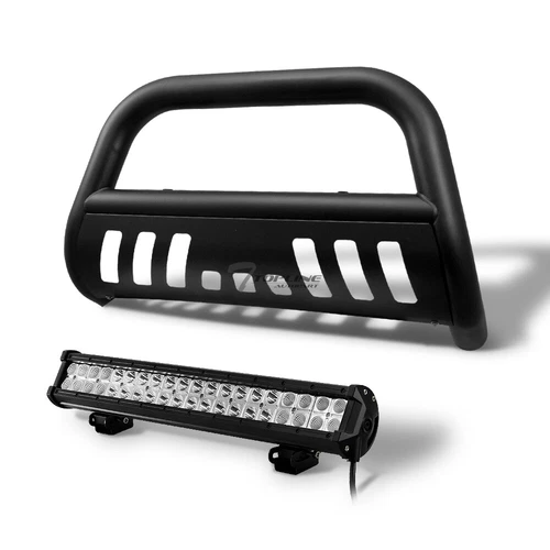 Topline 746756397659 Bull Bar Grille Guard - Matte Black With 120w LED Fog Light