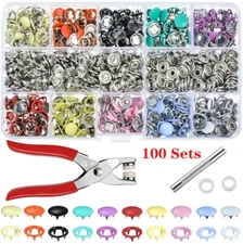 Metal Snaps Buttons With Fastener Pliers Press Tool Kit (10 Colors,9.5mm)