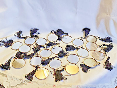 20 Vtg 40-50's - 2'' Dia. Round Mirrors in Metal Frames w/ Tassels (142)