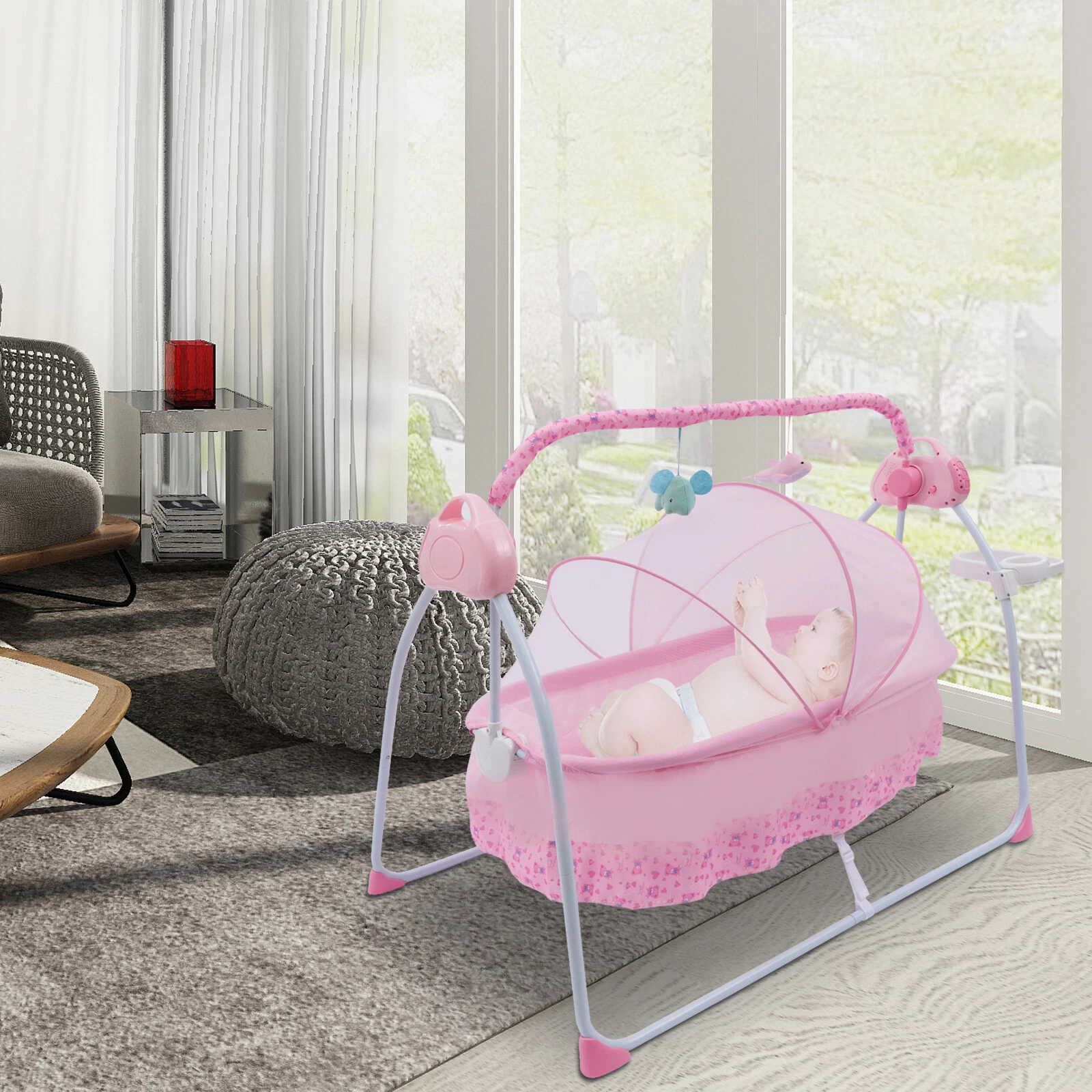 Auto Baby Swing Electric Crib Cradle Infant Rocker Bed Baby Cradle with Mat+Net