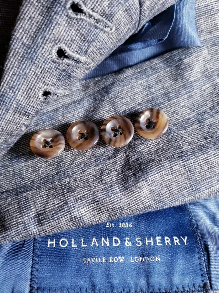 Abrigo Chaqueta 46L HOLLAND SHERRY Lona Completa 4 Temporadas Azul Gris A Cuadros Foto 4 de 4