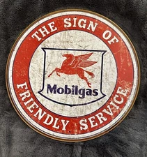 Mobil Gas Reproduction Friendly Service Tin Metal Sign New Garage Decor