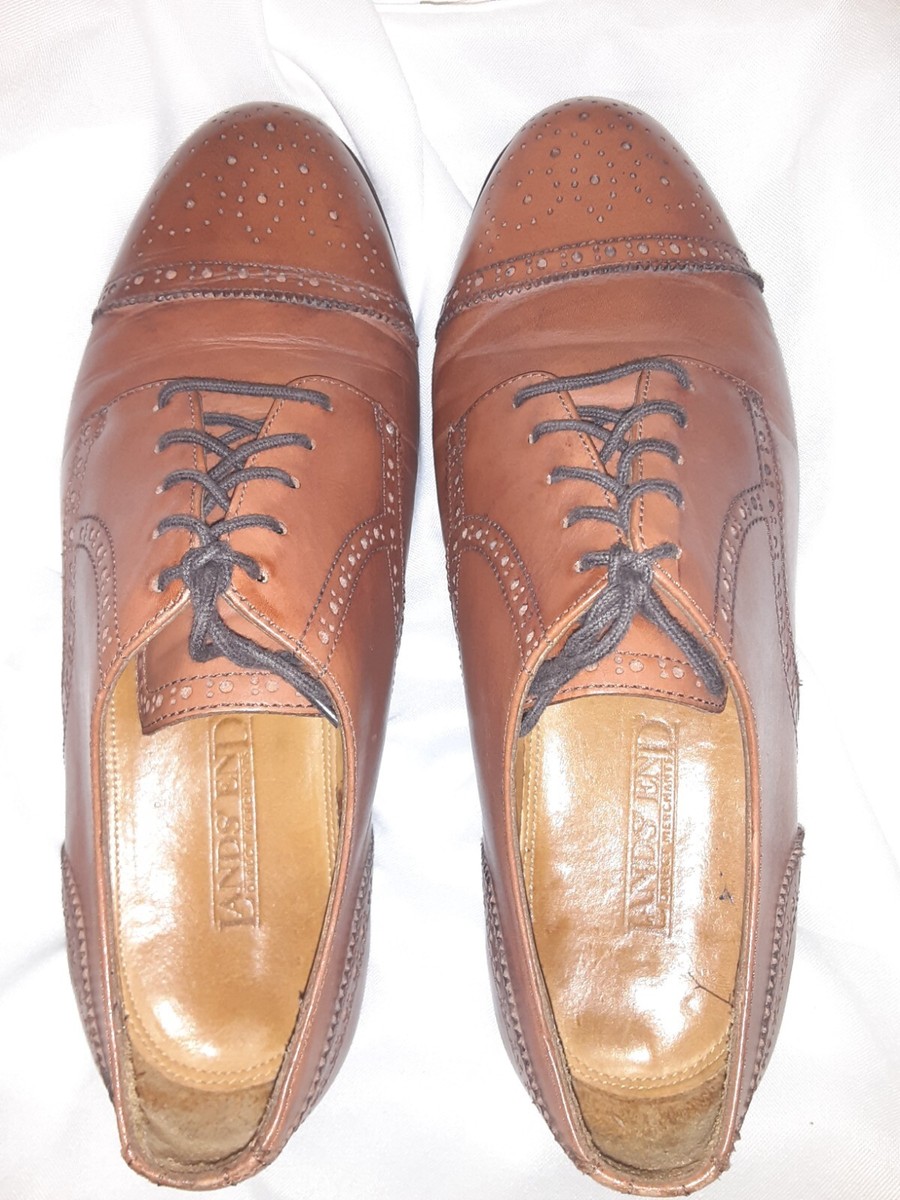 Lands End Mens Brown Leather Round Toe Lace Up Oxford Dress  display picture 1