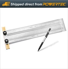 POWERTEC Precision Marking T-Rule with Mechanical Pencil, Stainless Steel