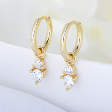 S925 Sterling Silver Round Stone Double Drop Huggie Earrings Women Jewelry Gift