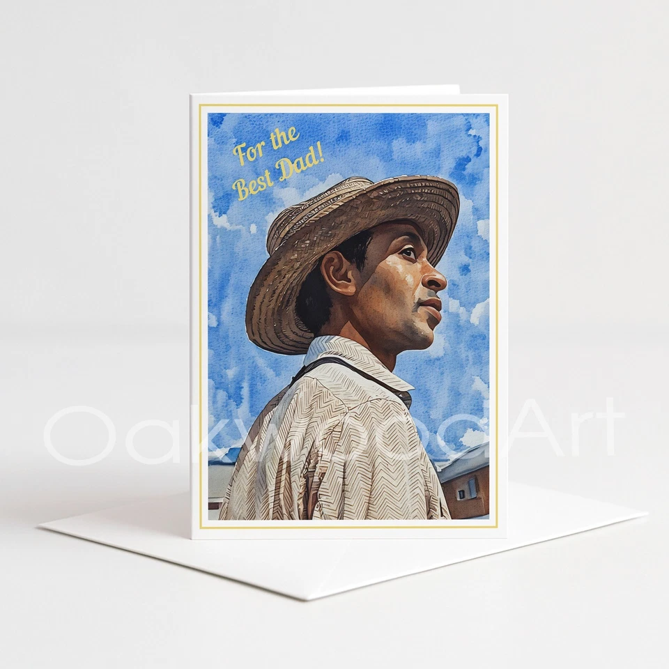 Tarjeta de felicitación del mejor papá del día del padre, hombre negro con sombrero de paja, afroamericano Foto 3 de 4