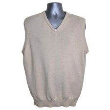Pure Lambswool V-Neck Sweater Vest Made in Scotland Beige Large