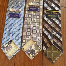 Lot Of 3 Roberto Villini Silk Ties Blue Purple Brown Beige Men Necktie 60x4  
