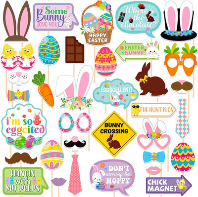 Easter Party Decorations Happy Easter Photo Booth Props Kit Cute Eggs Bunny Glas
