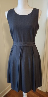 VTG Calvin Klein Y2K Minimalist Pleated Dress Charcoal Gray Midi Single Owner-M