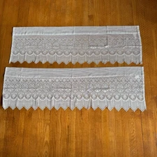 Set Of 2 White Lace Curtain Valances 52 x 16” Scalloped Edge Farmhouse/ Cottage 