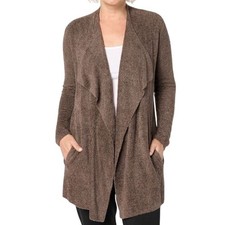 BAREFOOT DREAMS Cozychic Lite JAVA Open Front Wrap Cardigan S/M Beach Cozy Comfy