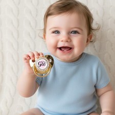 Newborn Girl Dummy Pacifier - Clip Chain  its a Girl Pink Hearts Design