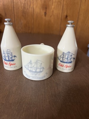 OLD SPICE Original After Shave Vintage Glass Bottle Friendship Shaving Mug Cup