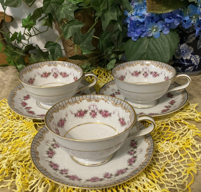 3 Noritake China Ridgewood #5201 Cup & Saucer sets Piece Floral Roses Gold Trim