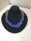 Chunky Polished Lapis Lazuli Necklace Fabric Tie By Sai